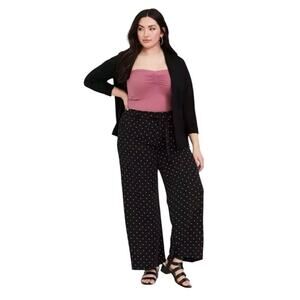 Torrid Woman's Sz 22 Black Dotted Crepe Wide Leg Ankle Trouser Pants Office Work